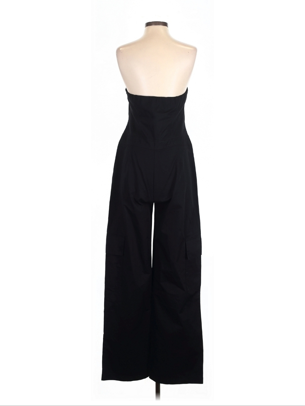 NWT Zara Tube Cargo Jumpsuit 100% Cotton Black Wide Leg L Strapless - Picture 3 of 16